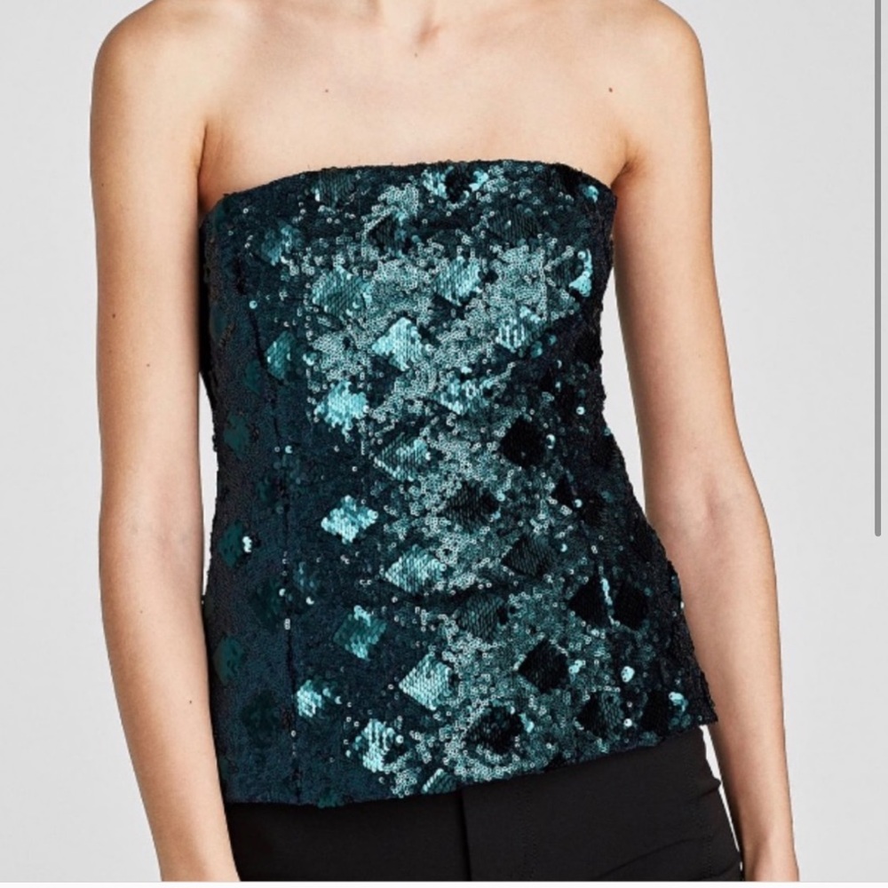 NWT zara emerald green sequin tube top